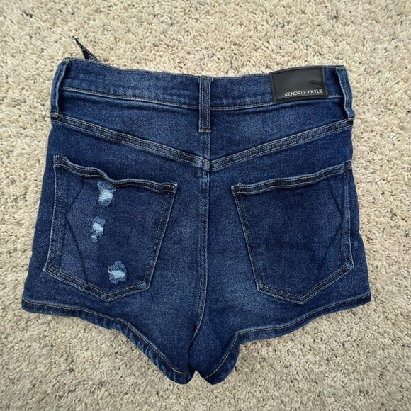 Kendall & Kylie Cut Off Blue Denim Shorts Size 5/27 w Logo Jorts Distressed - Picture 7 of 7